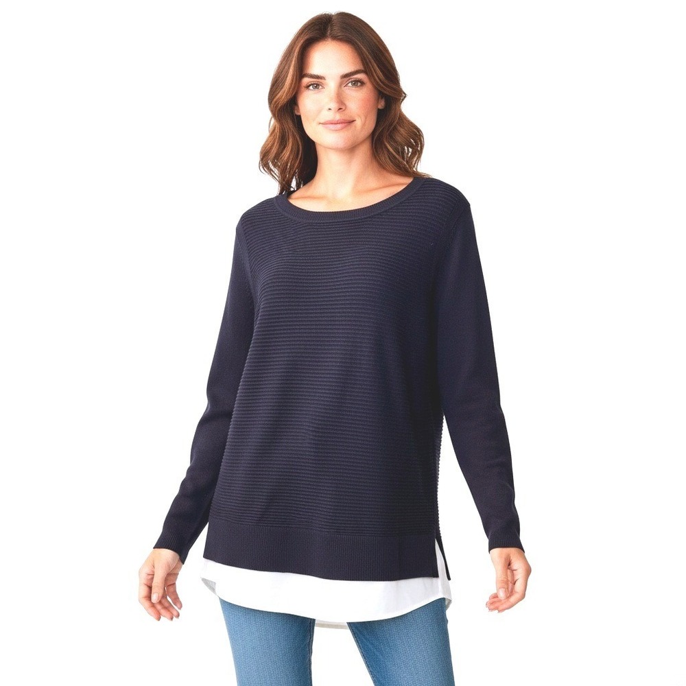 Hilary Radley Navy Blue Layered Look Ribbed Sweater XL‎ CU5227-3661 Mixed Media